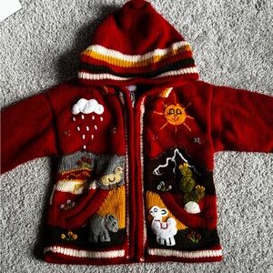 Kids Red Knitted Sweater with Animal Design